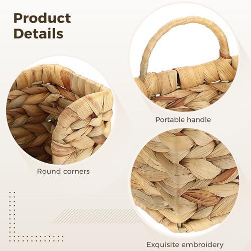 Woven Water Hyacinth Wall Basket - Hanging Magazine Holder & Mail Organizer, Natural Wicker Wall Storage Pocket for Files, Books, Entryway & Office Decor