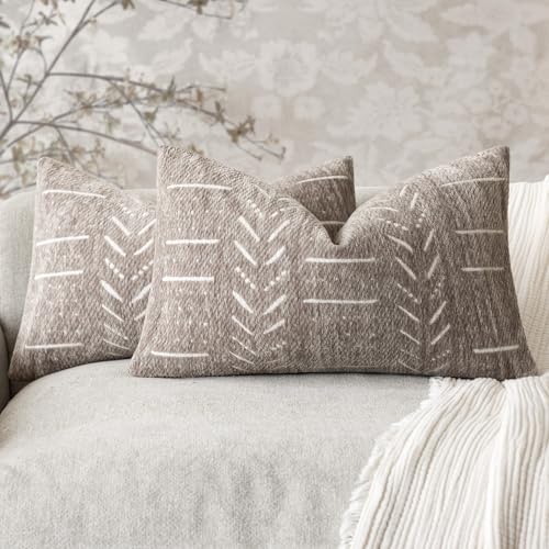 Home Décor Decorative Boho Chenille Throw Pillow Covers,Neutral Lumbar Cushion Covers,Textured Soft Farmhouse Pillowcase for Couch Sofa Chair Bed Living Room,12×20 Inch, Set of 2, Light Taupe - color: Plaza Taupe, size: 20" x 12" (Pack of 2)