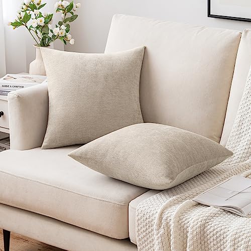 MIULEE Pack of 2 Beige Decorative Pillow Covers 20X20 Inch Soft Chenille Couch Throw Pillows Farmhouse Cushion Covers for Home Decor Sofa Bedroom Living Room - color: Beige, size: 20" x 20" (Pack of 2)
