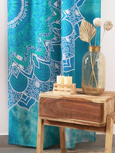 Popular Handicrafts Teal Hippie Mandala Ombre Curtains 83 Inch Length for Living Room Bedroom 2 Panels Set Light Filtering Semi Sheer Window Curtains 76 Inch Width Boho Farmhouse Drapes W76xL83 - color: Teal, size: 38"W x 83"L (Pack of 2)