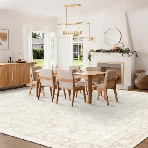 10x14 Area Rugs for Living Room: Washable Large Vintage Floral Rug Low Pile Non-Slip Boho Carpet for Bedroom Dining Home Office (Beige, 10'x14') - color: Beige, size: 10' x 14' (Rectangular)
