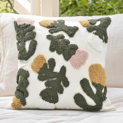 Boho Pillow Covers 18X18 Inch Boho Tufted Throw Pillow Covers Decorative Tassels Cushion Cover Farmhouse Pillow Case for Couch Sofa Bed Living Room Bedroom, Pink Floral - color: Boho Floral Pink, size: 18" x 18" (Pack of 1)