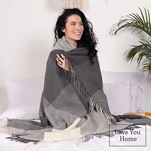 LYHome Merino Wool Blanket - Warm Throw for Cold Weather, Warmest Travel Outdoor Camping Blankets, Picnic Army and Military Throws, Comforter Soft & Cozy (55" x 79" Dark Grey - Grey - White Squares) - color: Dark Grey - Grey - White Squares