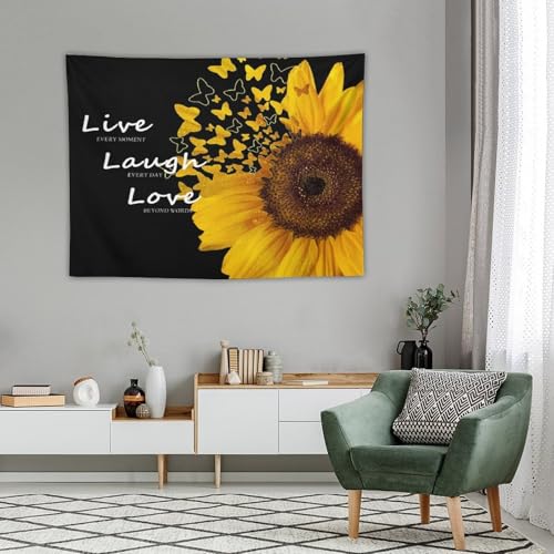 Black Yellow Sunflower Tapestry,Farmhouse Floral and Butterfly Tapestry for Bedroom,Nature Landscape Tapestry Wall Hanging for Living Room Dorm Home Decor,40"x30" - color: Sunflower-1, size: W40xL30in