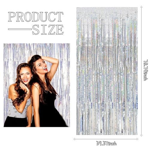 3 Pack Silver Backdrop Curtain Party Decorations Foil Fringe Backdrop Silver Tinsel Streamers Birthday Bachelorette New Year Christmas Wedding Baby Shower Disco Party Decorations - color: Silver