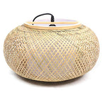 Handmade Woven Bamboo Pendant Lighting Antique Rattan Single Lantern Ceiling Hanging Light Natural Wooden Ceiling Fixture with Adjustable Cord for Living Room Restaurant Bedroom - size: 16 Inch