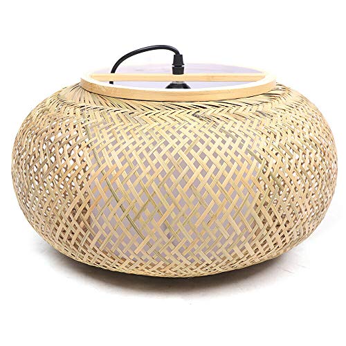 Handmade Woven Bamboo Pendant Lighting Antique Rattan Single Lantern Ceiling Hanging Light Natural Wooden Ceiling Fixture with Adjustable Cord for Living Room Restaurant Bedroom - size: 16 Inch