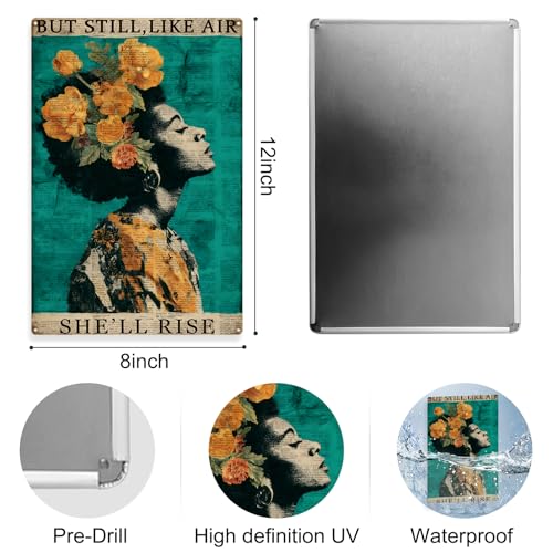 Bedroom Decor Aesthetic Home Office Decor For Women Inspirational Wall Signs For Office Boho Black Women Vintage Metal Sign 8×12 Tin Sign - color: Rise, size: 8×12Inches
