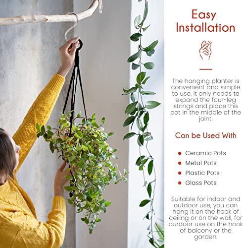 Feedee Macrame Plant Hangers - 6 Pack, Black, Indoor/Outdoor, Cotton - color: Black, size: Pack of 6
