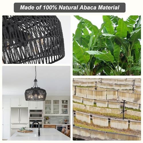 HMVPL Black Rattan Chandeliers for Dining Room, 5-Light Farmhouse Chandelier Light Fixture with Wicker Lampshade, Large Boho Coastal Hanging Pendant Lightting for Kitchen Island Bedroom Living Room - color: Black, size: 5-Lights (D)18.1 in