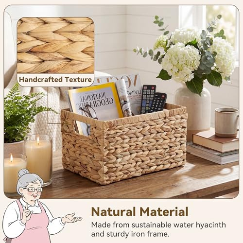 GRANNY SAYS Wicker Storage Baskets for Shelves, Wicker Baskets for Organizing, Water Hyacinth Woven Basket for Storage, Rectangle Basket for Pantry, Laundry, 2-Pack - color: Natural (Water Hyacinth), size: 13"L x 8 ¼"W x 7"H