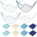 12 Pcs Fish Net Decorations, 3.3 x 6.6 ft Nautical Party Decorations, Wall Hanging Cotton Fishnet Photo Wall Background for Underwater Beach Party Decoration