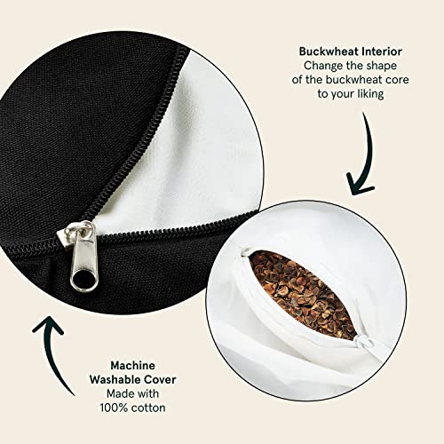 Retrospec Sedona Zafu Meditation Cushion Filled w/Buckwheat Hulls - Yoga Pillow for Meditation Practices - Machine Washable 100% Cotton Cover & Durable Carry Handle, Crescent, Black - color: Black, size: 1 Count (Pack of 1)