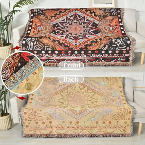 Boho Throw Blanket Reversible Cotton Bohemian Tapestry Hippie Room Decor Outdoor Blanket Double Sided (Boho Patten 6 50"x60") - color: Boho Patten 6, size: 50*60 inch