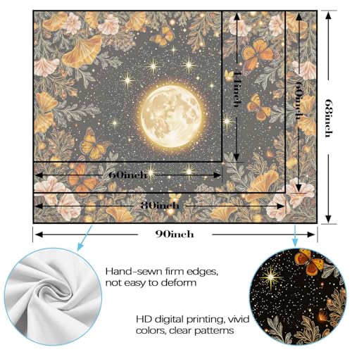 Kanuyee Golden Ginko Tapestry Nature Style Tapestry for Bedroom Celestial Starry Sky tapestries Wall Hanging Aesthetic Room Decor Full Moon and Ginko Leaves 80"x60" - color: Black Pink, size: 80"L x 60"W