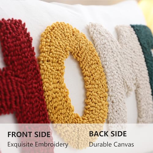 LUOYEHK Home Pillow Covers 12x20 Inch Words Tufted Embroidery Throw Pillow Covers Neutral Decorative Pillowcase Farmhouse Cushion Covers for Couch Sofa Bed Living Room - color: Home, size: 20" x 12" (Pack of 1)