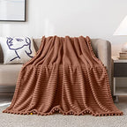 DISSA Fleece Blanket Twin Size – 60x80, Caramel – Soft, Plush, Fluffy, Fuzzy, Warm, Cozy – Perfect Throw for Couch, Bed, Sofa - with Pompom Fringe - Flannel Blanket Throw Blanket - color: Caramel, size: 60x80"