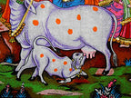 Krishna lifting Goverdhan Batik Cotton Wall Hanging Painting : Size 43"x30" Inches - color: Goverdhan