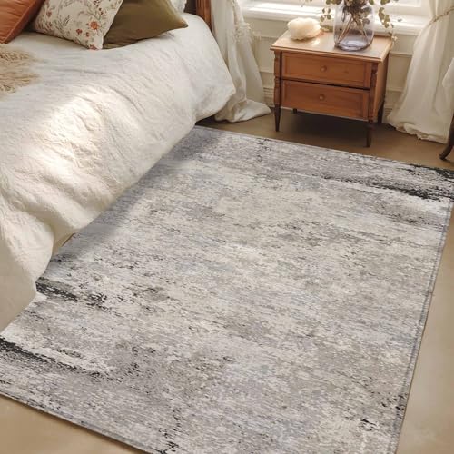 Vintage Grey Mottled Rectangle Area Rug 2.7'x5' Distressed Rough Surface Wall Texture Washable Rugs for Living Room, Non Slip Soft Carpet for Bedroom Entryway Dining Room - size: 2'8" x 5' (Rectangular)
