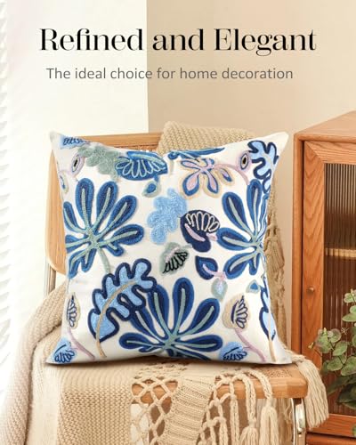 Embroidered Throw Pillow Cover - 18x18 Decorative Pillow Cover with Zipper Aesthetic Cute Design Boho Spring Summer Throw Pillowcase for Living Room Couch Sofa Bed, Abstract - color: Abstract, size: 18" x 18" (Pack of 1)