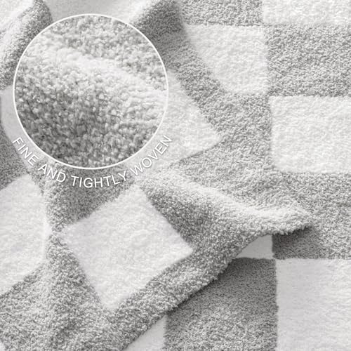 Exclusivo Mezcla Checkered Knit Throw Blanket, Ultra Soft and Warm Reversible Woven Blankets, Cozy Snuggly Throw for Couch Bed and Home Decor, Light Grey, 50"x60" - color: Light Grey, size: Throw (50"x60")