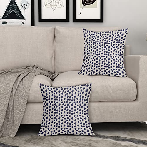 Polka Dot Pillow Covers 16x16 Set of 2 Stylish Navy Blue Cream Throw Pillows Boho Design Decorative Outdoor Modern Art Pillowcase Square Cushion Cover Linen Pillow Case for Home Sofa Couch Bed - color: Navy Dots, size: 16" x 16" (Pack of 2)