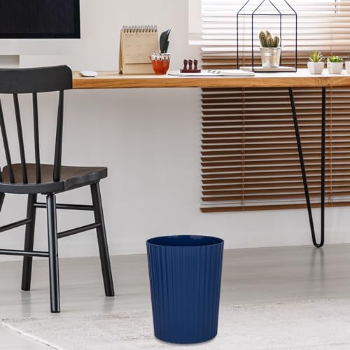 JiatuA Small Trash Can Plastic Wastebasket Round Garbage Container Bin for Bathroom, Kitchen, Bedroom, Home Office, College Dorm, Navy Blue 2 Pack - color: Navy Blue, size: 1.8 Gallons, 2 Pack