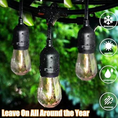 Lakumu Outdoor String Lights 96FT(48×2), Commercial Grade Heavy Duty Patio Lights with Dimmable S14 Shatterproof LED Bulbs, Linkable Waterproof Bistro Lights for Outside Deck Backyard Cafe Market - color: Black-2700K, size: 96FT(48FT*2)