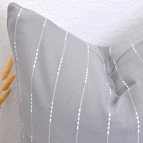 Contemporary Luxury Cotton Pillow Covers 20 x20 inches Gray/Woven Loom Stripe Pattern Modern Cushion Covers/Simple Throw Pillow Cases for Living Room Sofa, Couch, Bed, Set of 2 - color: Gray, size: 20" x 20" (Pack of 2)