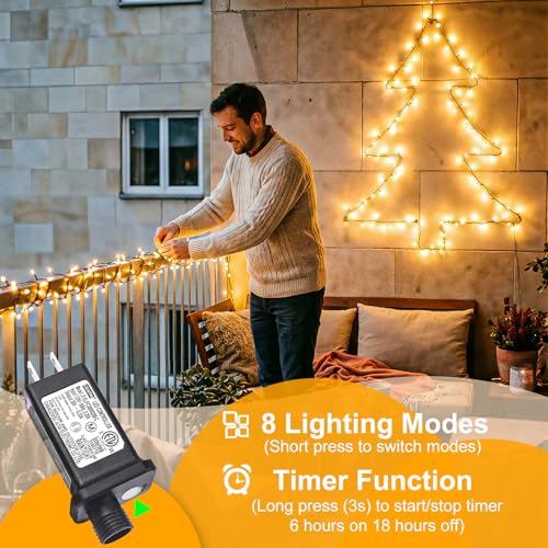 2 Pack Christmas Lights Outdoor, Total 200FT 600LED String Lights for Outside Waterproof with 8 Modes, Warm White Fairy Twinkle Lights Green Wire for Indoor Room Patio Garden Party Holiday Decorations - color: Warm White, size: 200FT 600LED