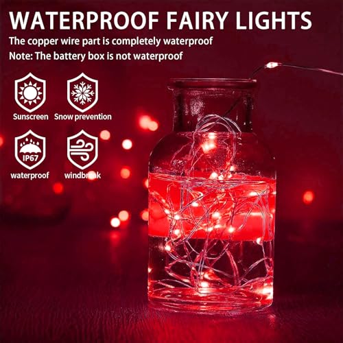 12 Pack Red Fairy Lights Battery Operated, 7ft 20 LED Mini String Twinkle Lights for Valentine's Day Christmas Halloween Mason Jars Party Centerpiece Table Decorations (12, Red) - color: Red