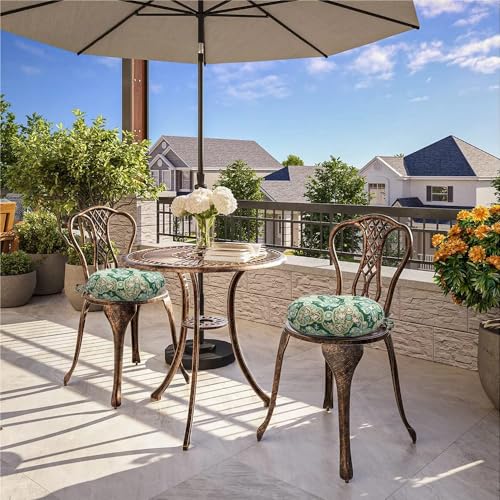 FUNHOME Bistro Chair Cushions Set of 2 Outdoor Round Chair Cushions for Patio Furniture 15"x15"x4", Water-Repellent Tufted Round Chair Pads for Home Garden-Green Medal - color: Green Pattern