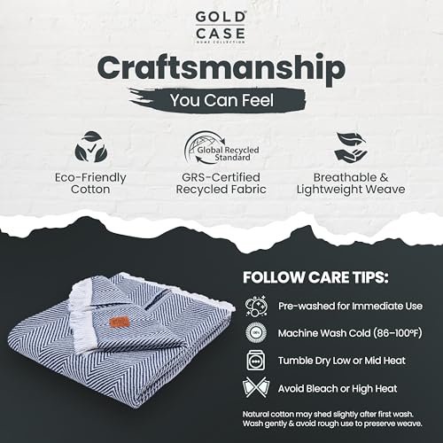Gold Case Throw Blanket for Couch – 100% Recycled Turkish Cotton Blankets & Throws – Elegant Decorative Throw Blankets for Living Room Sofa – Woven Throws for Couch – Elegant Navy Blue – 50x60 - color: Elegant Navy Blue, size: 50x60"