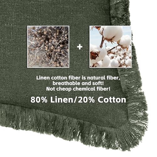 AmHoo Pack of 2 Linen Pillow Covers with Tassels Fringed Decorative Rustic Natural Throw Pillowcase Cushion for Couch Sofa Bedroom 20 x 20-Inch Green - color: Green, size: 20" x 20" (Pack of 2)