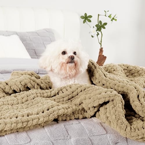 Amélie Home Chunky Knit Throw Blanket for Couch, Soft Chenille Handmade Crochet Throw Rope Knot Blanket for Couch, 50"x60", Beige - color: Beige, size: 50"x60"