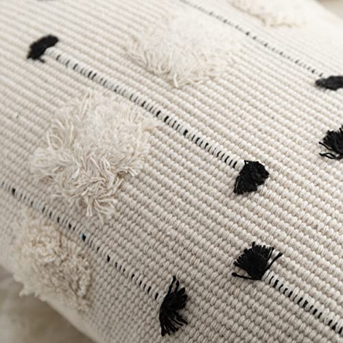 LIGICKY Boho Lumbar Pillow Covers Decorative Woven Throw Pillows Rectangle Pillow Sham Black and Beige Off White Pillowcase for Couch Sofa Bed Car 12x20 Inch - color: Dot, size: 20" x 12" (Pack of 1)