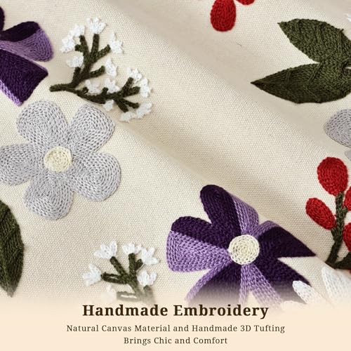Floral Embroidered Pillow Covers 18x18 Inch Set of 1, White Daisy Decorative Throw Pillow Covers with Tassels, Spring Farmhouse Purple Flowers Cushion case for Couch Sofa Bed Living Room - color: Blooming Daisy