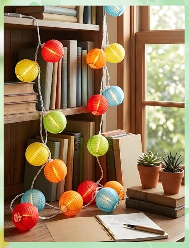 GOOTHY 8.5Ft Multicolor Lantern String Lights Outdoor, Plug in Christmas Decorations String Lights with 10 Mini Colorful Lanterns, Hanging Lanterns Lights for Outdoor Bedroom Bistro Garden Xmas Party - color: Multicolor Lantern