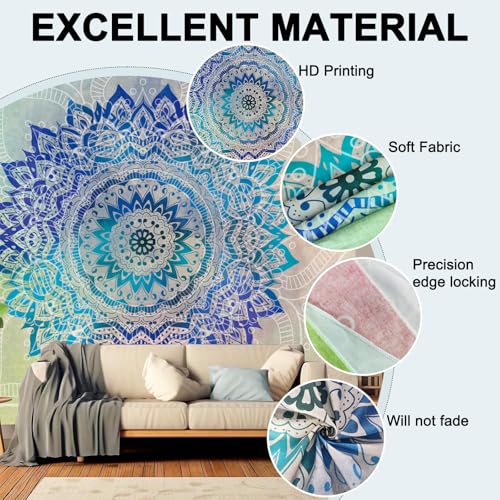 Bohemian Tapestry Large Mandala Wall Hanging Geometric Decorative Wall Art Colorful Wall Decor for Living Room - color: Kaleidoscope2, size: 59"L x 51"W