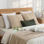 a moment 2 Pack Bamboo Fiber Pillow Covers - Waffle Weave, Ultra Soft & Breathable, Skin-Friendly Cotton Throw Pillow for Couch, Sofa, Bedroom Living Room 18x18 Inch Khaki - color: Khaki, size: 18" x 18" (Pack of 2)