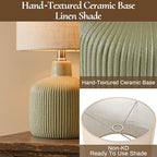 Ceramic Table Lamp, Oliver Green, 17.75" | Beige Linen Shade, Warm Ambient Lighting, Bedside Nightstand, Natural - color: Green