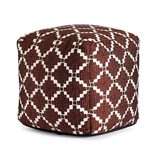 Anji Mountain 100% Handmade & Handcrafted Comfortable Home Décor Outdoor Pouf Ottoman Footrest for Living Room, Bedroom, Nursery, Kidsroom, Patio Furniture - (18" x 18" x 18"- Red-Ivory) - color: Deschutes Red