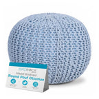 BIRDROCK HOME Round Pouf Ottoman Foot Rest - 18.5”x18.5”x15” Boho Compact Comfortable Soft Cotton Braided Foot Stool with Bean Bag Filling for Living Room, Bedroom, or Nursery (Soft Blue) - color: Soft Blue