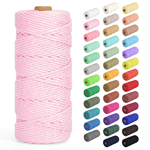 Macrame Cord 2mm x 220Yards (656Feet), Natural Cotton Macrame Rope - 2 Strands Twisted Macrame Cotton Cord for Wall Hanging, Plant Hangers, Crafts, Gift Wrapping and Wedding Decorations, Light Pink - color: Light Pink, size: 0.08 in x 220 yd
