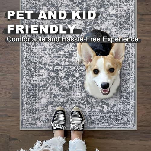 KILOCOCO Moroccan Small Area Rug 2x3 Entryway Rugs Printed Vintage Floral Washable Rug Non-Slip Kitchen Rug Indoor Door Mat, Accent Throw Small Rugs for Laundry Room Bedroom Entrance, Grey - color: Grey/White, size: 2' x 3' (Rectangular)