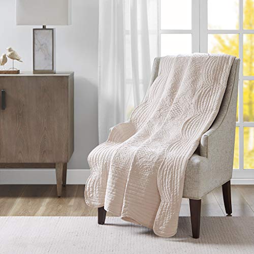 Madison Park Luxe Quilted Throw Blanket - Damask Stitching Design, Cotton Filled Spread, Ultra Soft, Cozy Bedding for Living Room Couch, Sofa, Bed, 60x72", Scalloped Borders Blush - color: Scalloped Edges Blush, size: 60"x72"