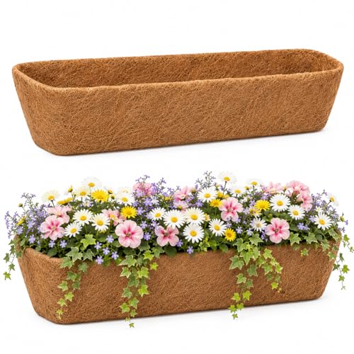 Y&M 48Inch Coco Liners for Window Box & Deck Basket – 2PCS Natural Coconut Fiber Planter Liners, Perfect for Hanging Baskets, Flower Basket, Planter Box, Balcony, Patio, Garden - color: 2pcs 48in Rectangular