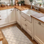 Boho Bathroom Rugs Beige Checkered Runner with Tassels, Boho Bath Mat Kitchen Runner Rug Washable, 2'x4.3' Tufted Rug - color: Checkered Cream, size: Medium(2'x4.3')