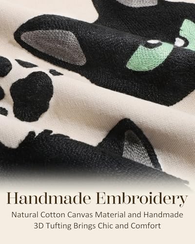 Embroidered Throw Pillow Cover 20x20 Inch - Spring Summer Boho Decorative Pillow Cover with Zipper for Living Room Couch Sofa Bed Aesthetic Design Cat Bone Cushion Pillowcase - color: Cat Bone, size: 20" x 20" (Pack of 1)