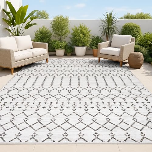 JONATHAN Y Moroccan Geometric Indoor Outdoor Area Rug 3X5 Cream/Black, Ourika Textured Weave for Backyard, Patio, Porch, Easy-Cleaning, High Traffic, Pet-Friendly, Non-Shedding (SMB108I-3) - color: Cream/Black, size: 3'1" x 5' (Rectangular)